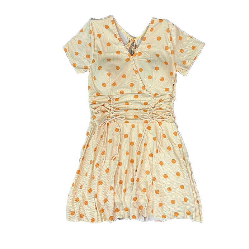 波点日系可爱学生裙式女连体泳衣