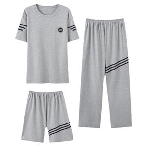 浪莎三件套睡衣男士夏季纯棉加大码短袖长裤可外穿休闲家居服套装