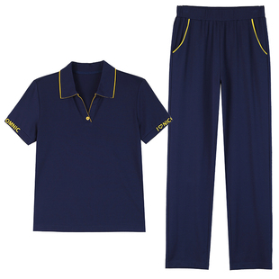 POLO领女士运动服套装女夏天2026新款宽松显瘦休闲冰丝短袖两件套