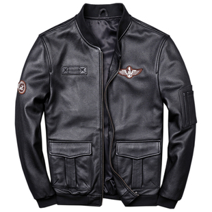 棒球服领干练短款真皮皮衣男士头层牛皮飞行服休闲皮夹克潮流外套