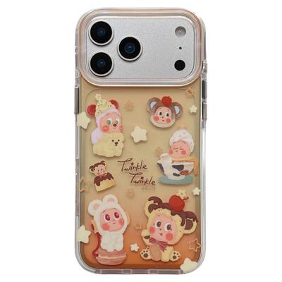 jze 半透可爱卡通星星小人插画适用苹果17ProMax手机壳iphone15新款16pro女款13带链条15pro双层14防摔保护套