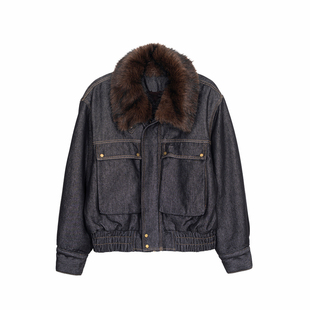 Hualun冬季皮草毛领保暖外套男生撞色翻领夹克棉服男款座山雕棉衣