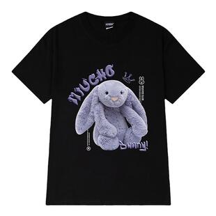 NELY小尼力夏季新款2026可爱兔兔印花短袖体恤男女学生情侣t恤潮