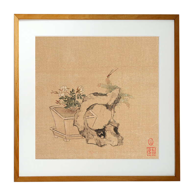 廉花卉奇石图诗意装饰画茶室挂画