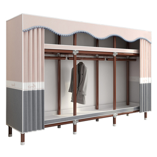 简易衣柜家用卧室布衣柜全钢架加粗加厚出租房结实耐用组装挂衣橱