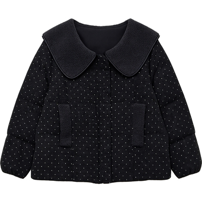 DM100大码百分百女装微胖mm冬季时尚羊羔毛娃娃领波点棉服短外套