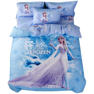 冰雪奇缘儿童四件套纯棉女孩3D艾莎公主床上用品全棉床单人三件套