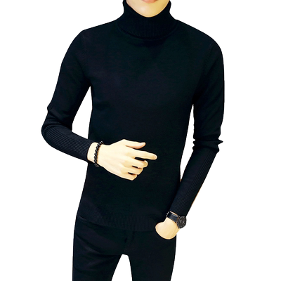 男士纯色高领加绒加厚毛衣