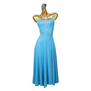 2026新款湖蓝色拉丁舞比赛表演出服装专业舞蹈台花服艺考长裙伦巴