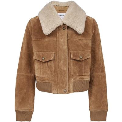 ONLY正肩可拆卸毛领皮衣外套