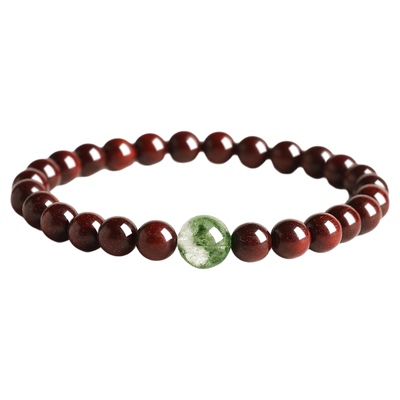 普陀山印度小叶紫檀手串女五行喜木补木绿幽灵水晶手链佛珠文玩