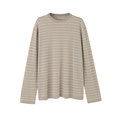醋酸条纹毛织罩衫圆领长袖T上衣