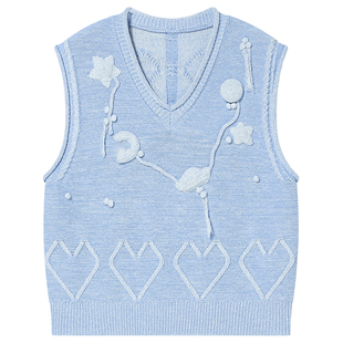 Goodland美地趣味钩针v领针织背心马甲女2025冬季新款LC35504010