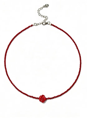通体S925纯银红色尖晶石项链