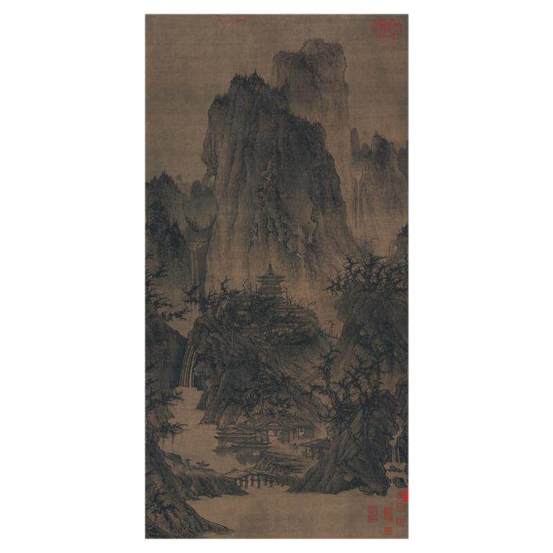 北宋 李成 晴峦萧寺图书画竖幅挂轴水墨山水国画微喷仿古复制品