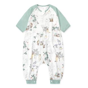 Griny婴儿睡袋夏季桑蚕丝纱布七分袖四季通用宝宝分腿防踢被