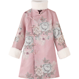 新中式女装中国风棉服中装唐装汉服毛领过年新年战袍旗袍花棉袄