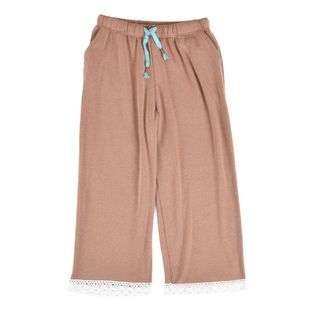 春秋女加肥加大码家居裤纯棉镂空花边长裤薄绒睡裤高腰裤九分裤女