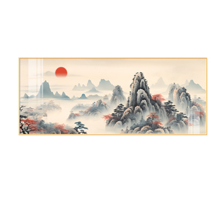 日出东方新中式客厅装饰画旭日东升山水画背有靠山老板办公室挂画