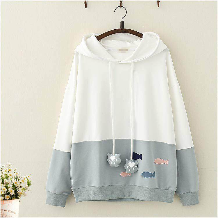 日系森女秋装新款可爱小鱼连帽卫衣学生少女软萌妹宽松帽衫外套女|ruв категории Женская одежда, свитер/свитер - от Buy2taobao.com для оказания профессиональной услуги покупки агента Taobao