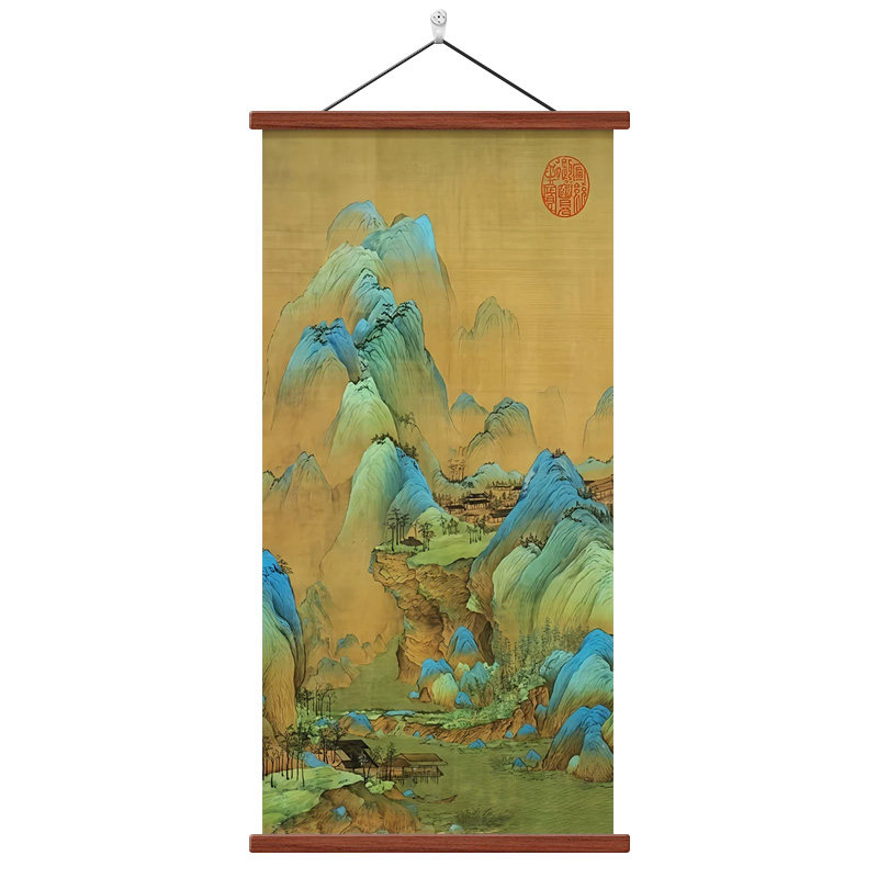 千里江山图装饰画玄关卷轴挂画