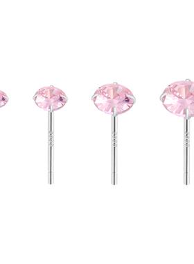 999纯银粉色钻石耳钉养耳洞耳饰