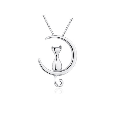 猫蛰女生月亮可爱猫咪纯银项链