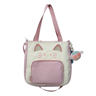 可爱小清新小猫咪斜挎包学院大容量单肩托特包学生上课补习手提袋
