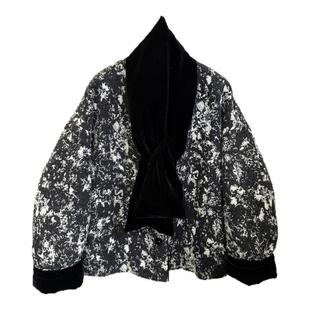 高级感独特别致设计感提花加厚棉服女冬季绝美气质丝绒围巾短外套