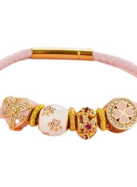 少女梦系列秋冬粉色系四叶草手链