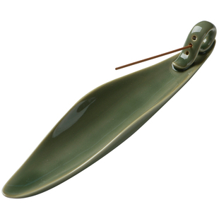 中式禅意《莲泛渔舟》斜香插 线香沉檀香薰炉香底座托青陶瓷香炉