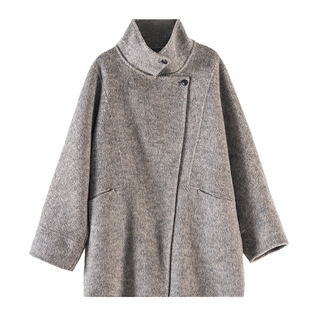 Amii【含绵羊毛】25秋冬韩系休闲慵懒绵羊毛双面呢大衣女冬季
