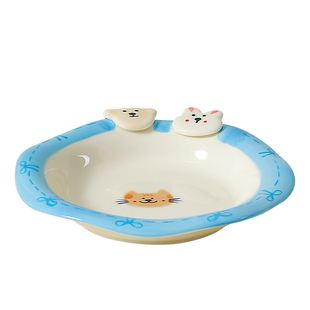 川岛屋可爱猫咪盘子家用陶瓷甜品盘分格盘早餐盘酸奶碗一人食套装