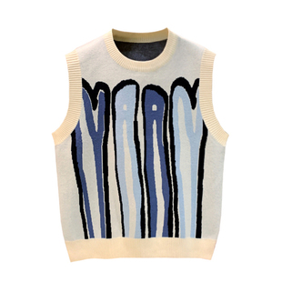 美式潮牌独特圆领坎肩针织马甲男秋冬季休闲内搭无袖毛衣背心男款