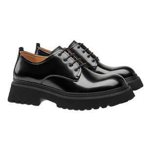 BeauToday男士休闲皮鞋大头厚底德比鞋男款高级感增高真皮亮面