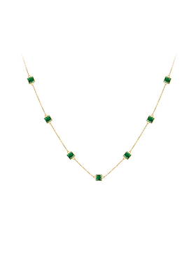 一撇一捺925银绿色方钻项链