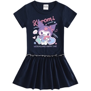 24美乐蒂库洛米Kuromi童装半袖女孩连衣裙撞色女宝宝洋气百褶裙子