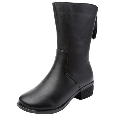 百搭显瘦清新中筒靴头层牛皮