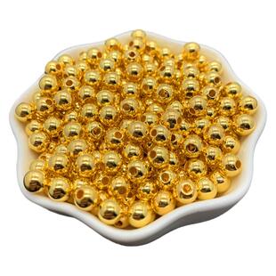 光面圆珠18K包金保色金珠玫瑰金白金珠18K隔珠散珠手链项链饰品配