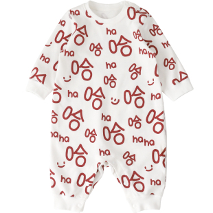 WHYLOOK 原创哈哈中文婴儿连体衣宝宝新年衣服纯棉睡衣百天喜庆红