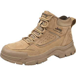 Jeep高帮徒步登山鞋男防滑耐磨运动户外旅游鞋真皮工装马丁靴男鞋