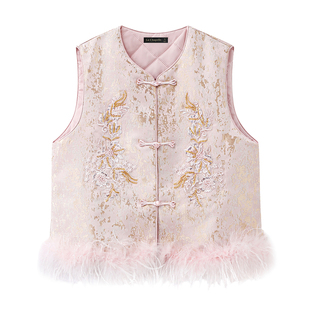 拉夏贝尔/La Chapelle新中式刺绣棉马甲女冬季新款叠穿背心上衣