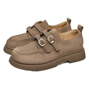 金猴女鞋乐福鞋2025新款春季平底单鞋皮鞋绒面魔术贴玛丽珍勃肯鞋