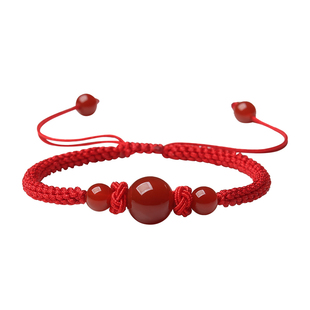 天然黑曜石红绳手链刻字定制男女情侣款本命年玛瑙转运珠手绳编织