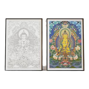 藏式唐卡手绘地藏王菩萨画像手绘DIY涂色线稿矿物颜料解压唐卡