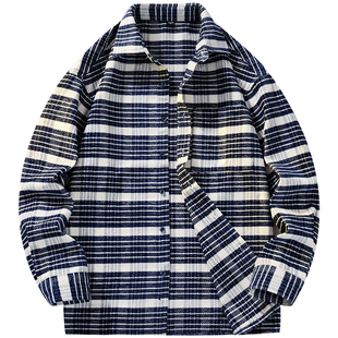 班尼路SK美式复古条纹衬衫男士长袖春季款宽松休闲衬衣外套潮流YS