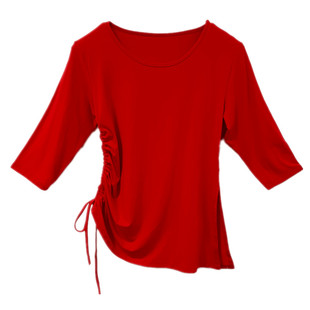 黑色莫代尔圆领抽绳形体服现代舞服中国舞古典舞蹈服练功服上衣女