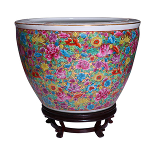 陶瓷手绘粉彩鱼缸景德镇睡碗莲荷花盆客厅户外庭院锦锂风水缸摆件