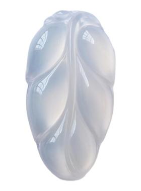 天然白冰玛瑙玉髓叶子项链吊坠女