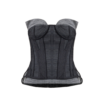 LInyiLi黑色法式鱼骨网纱抹胸